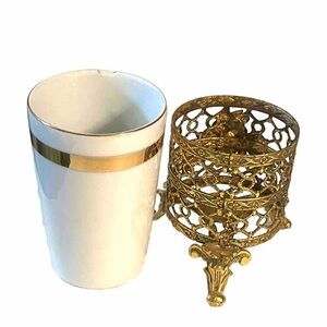 Vintage Gilt Vanity Cup Holder 4-5”